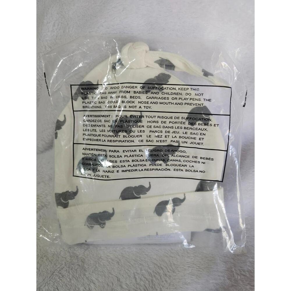 New 2022 Monica & Andy Baby Top Knot Cap Beanie Gray Elephants One Size 6.5"